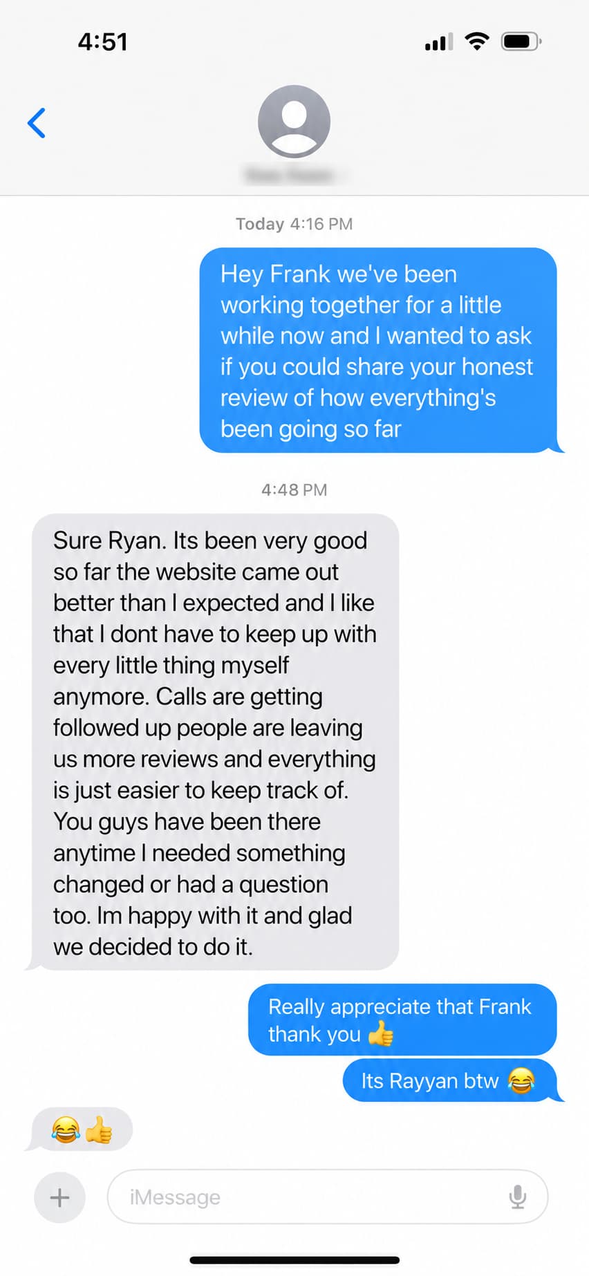 Oakmont client result conversation screenshot 1