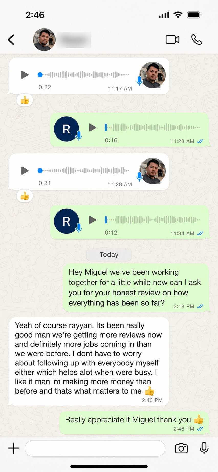 Oakmont client result conversation screenshot 2