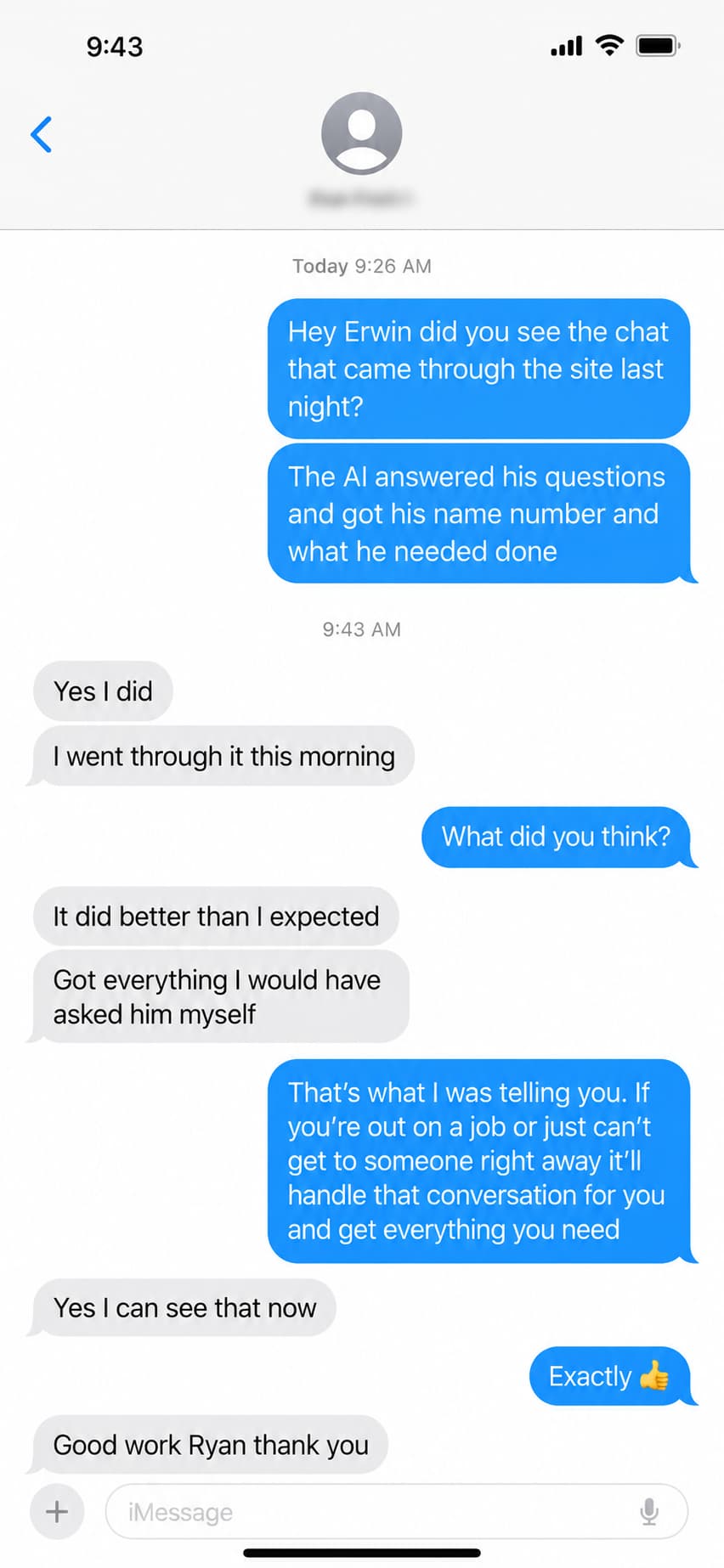 Oakmont client result conversation screenshot 3
