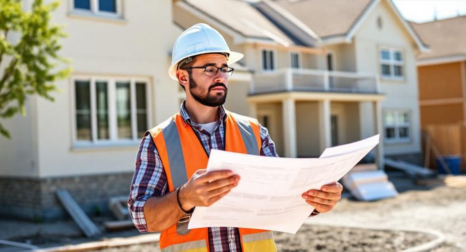 General contractor reviewing plans at a residential project