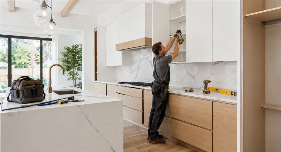 Remodeling contractor working in a kitchen